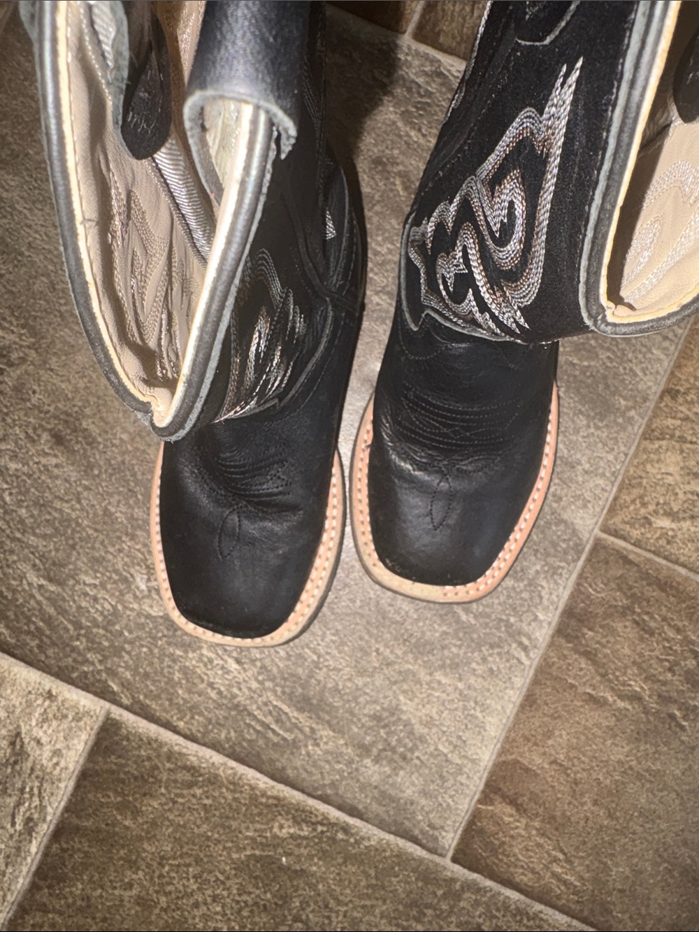 Kids Black Western Cowboy Boots with Embroidered Silver Accents, leather upper - Picture 5 of 5